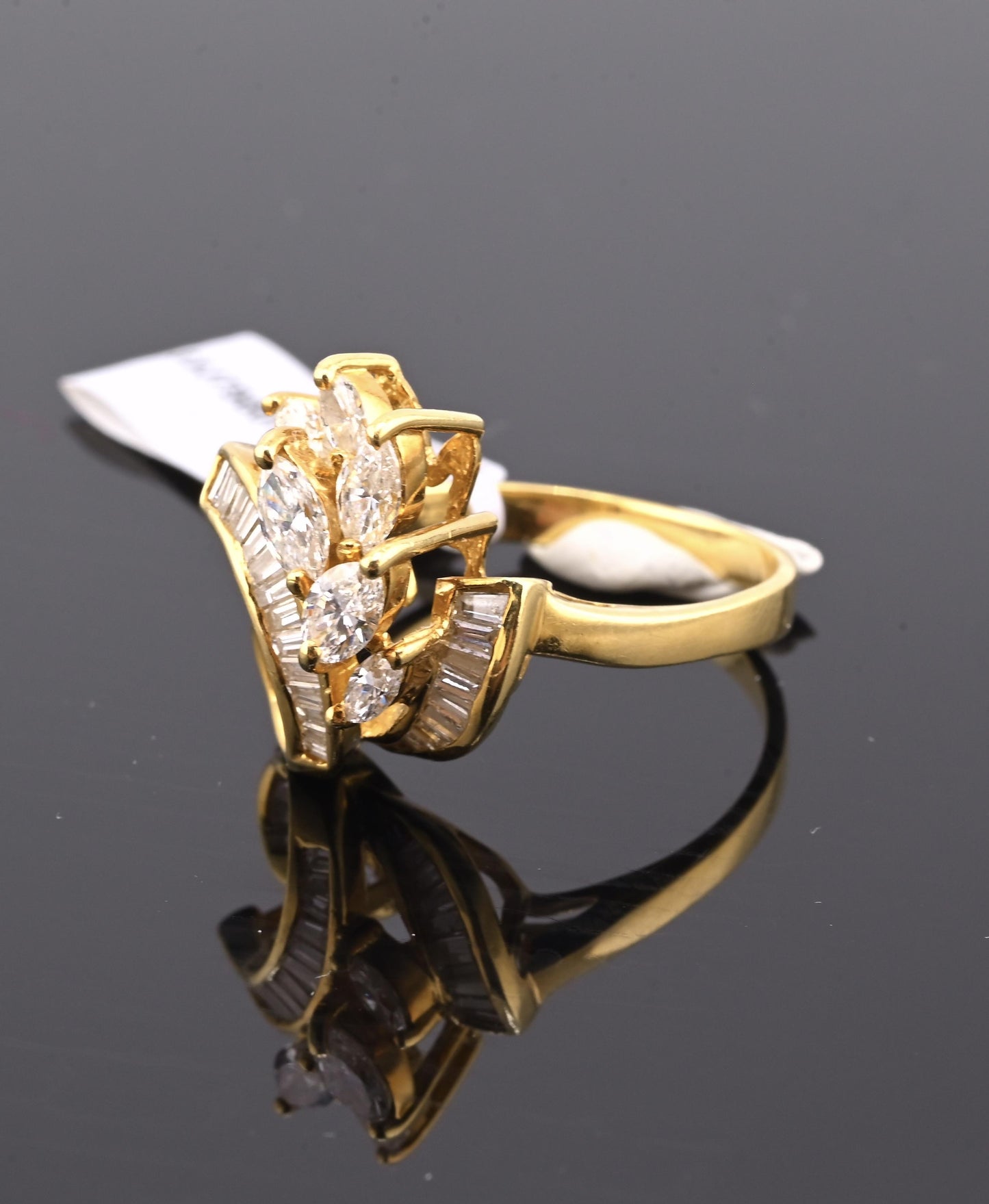 IGI Certified 18K Yellow Gold Diamond Ring 1.17 CTW Marquise & Baguettes