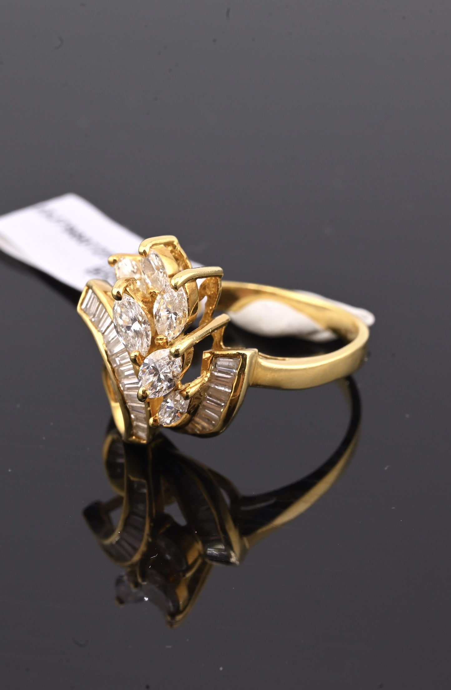 IGI Certified 18K Yellow Gold Diamond Ring 1.17 CTW Marquise & Baguettes