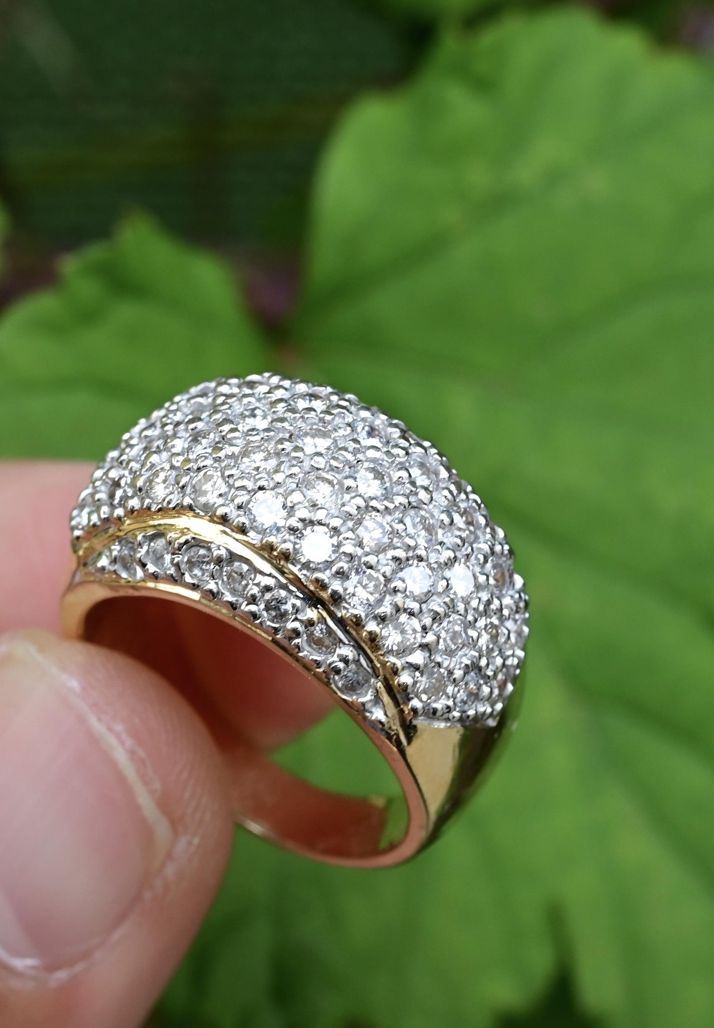 14K Yellow Gold Diamond Pave Dome Ring with 1.82 Carats, Size 8.5 IGI Certified
