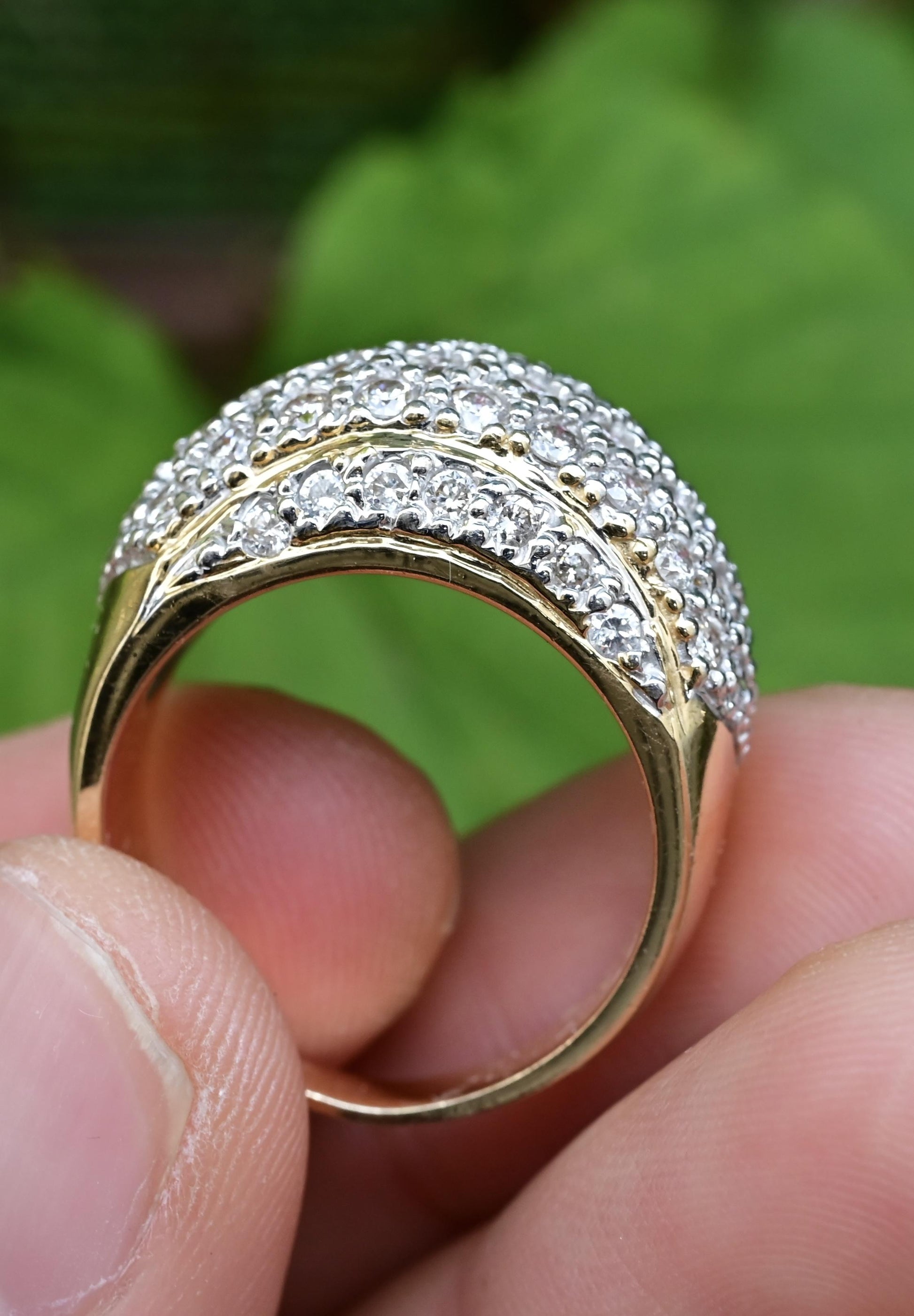 14K Yellow Gold Diamond Pave Dome Ring with 1.82 Carats, Size 8.5 IGI Certified
