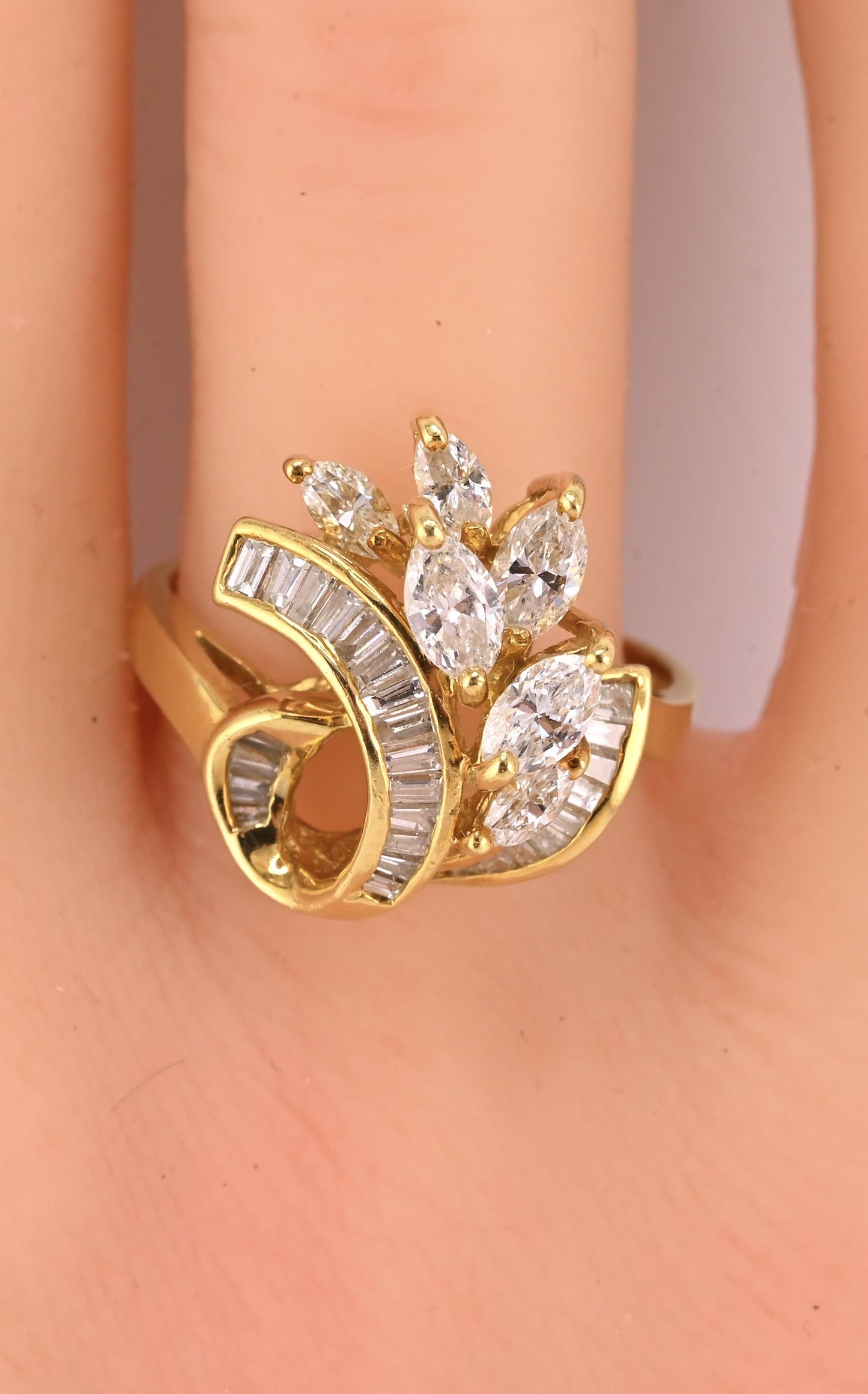IGI Certified 18K Yellow Gold Diamond Ring 1.17 CTW Marquise & Baguettes