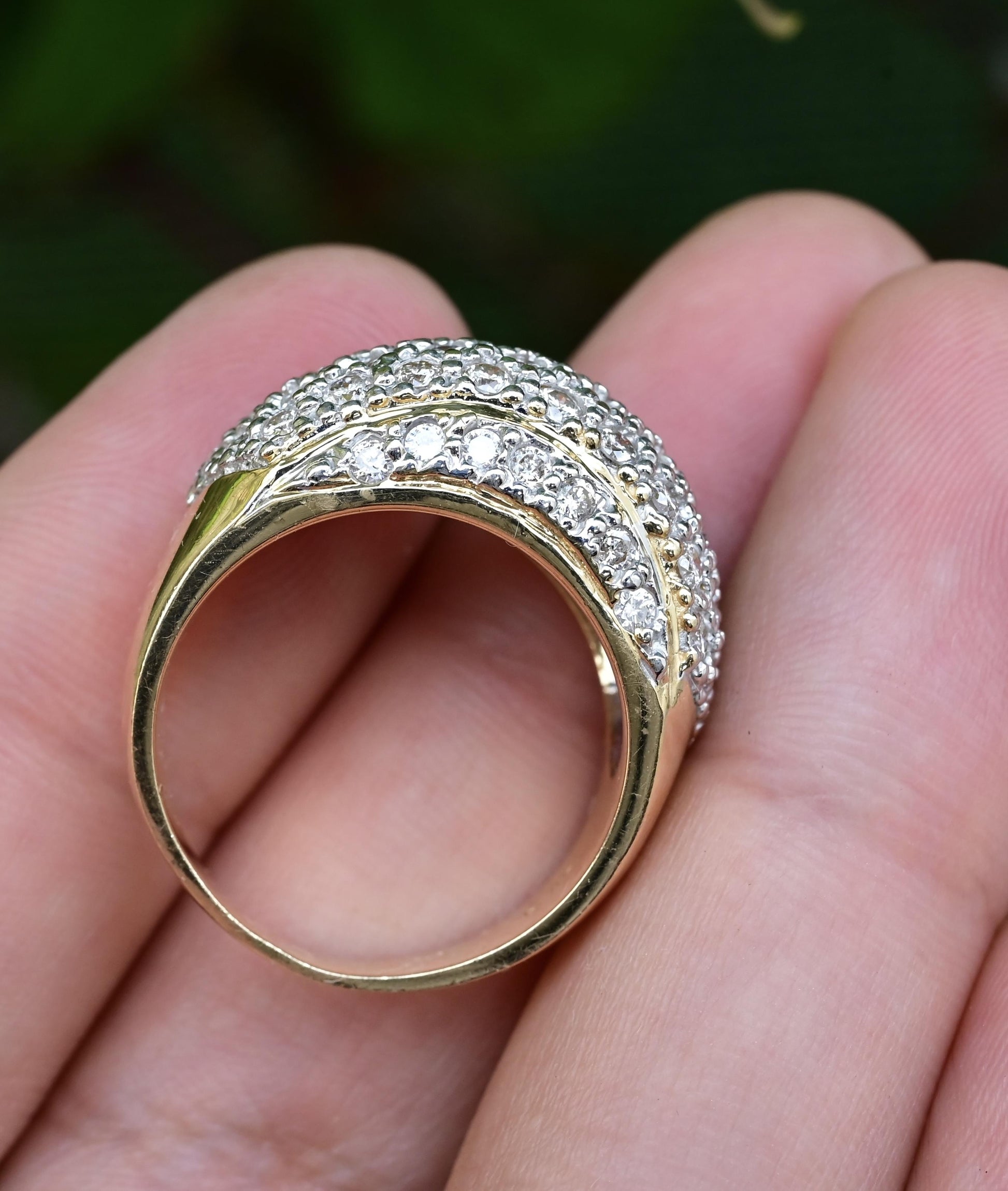 14K Yellow Gold Diamond Pave Dome Ring with 1.82 Carats, Size 8.5 IGI Certified