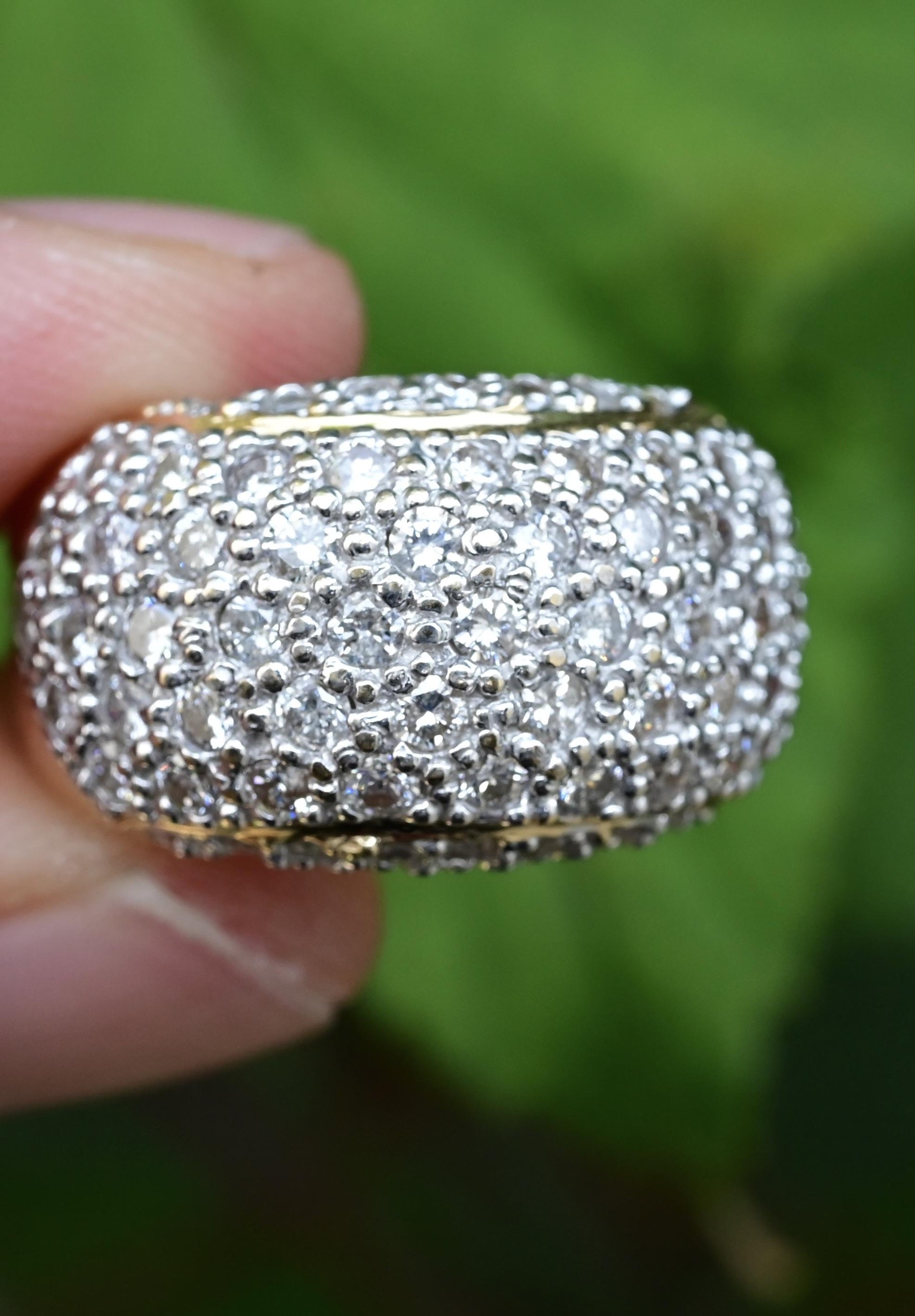 14K Yellow Gold Diamond Pave Dome Ring with 1.82 Carats, Size 8.5 IGI Certified