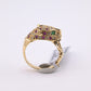 IGI Certified Vintage 14K Yellow Gold Ruby Emerald Diamond Leopard Ring Size 6.5