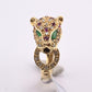 IGI Certified Vintage 14K Yellow Gold Ruby Emerald Diamond Leopard Ring Size 6.5