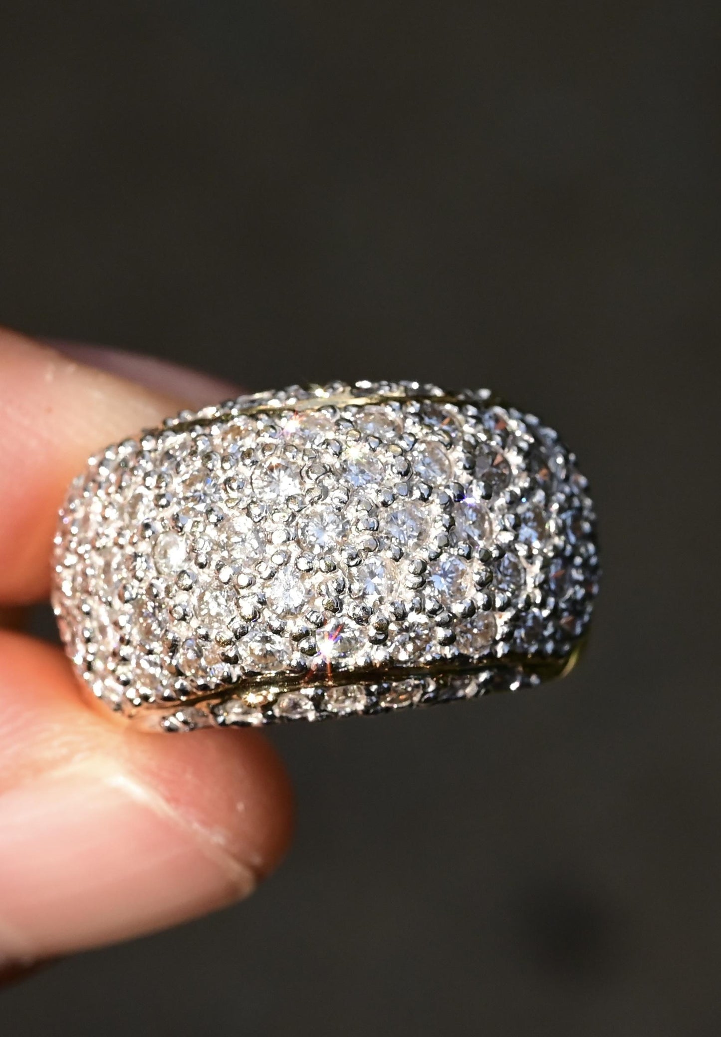 14K Yellow Gold Diamond Pave Dome Ring with 1.82 Carats, Size 8.5 IGI Certified