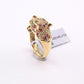 IGI Certified Vintage 14K Yellow Gold Ruby Emerald Diamond Leopard Ring Size 6.5