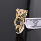 IGI Certified Vintage 14K Yellow Gold Ruby Emerald Diamond Leopard Ring Size 6.5