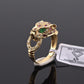 IGI Certified Vintage 14K Yellow Gold Ruby Emerald Diamond Leopard Ring Size 6.5