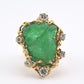 Amazing GIA Certified 14K Yellow Gold Carved Green Beryl & Diamond Ring 6.5