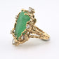 Amazing GIA Certified 14K Yellow Gold Carved Green Beryl & Diamond Ring 6.5