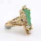 Amazing GIA Certified 14K Yellow Gold Carved Green Beryl & Diamond Ring 6.5