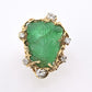 Amazing GIA Certified 14K Yellow Gold Carved Green Beryl & Diamond Ring 6.5