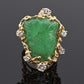 Amazing GIA Certified 14K Yellow Gold Carved Green Beryl & Diamond Ring 6.5