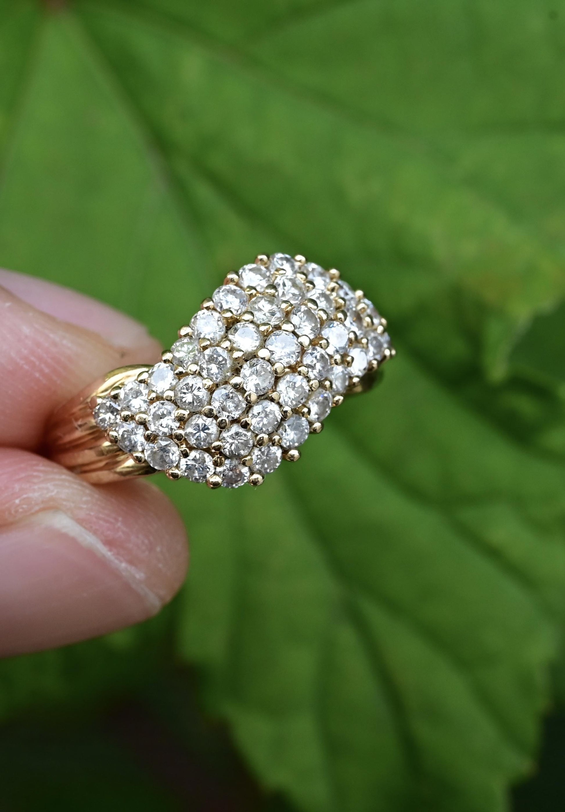 14K Plum Yellow Gold Natural Diamond Cluster Ring 0.80 Carats IGI Certified