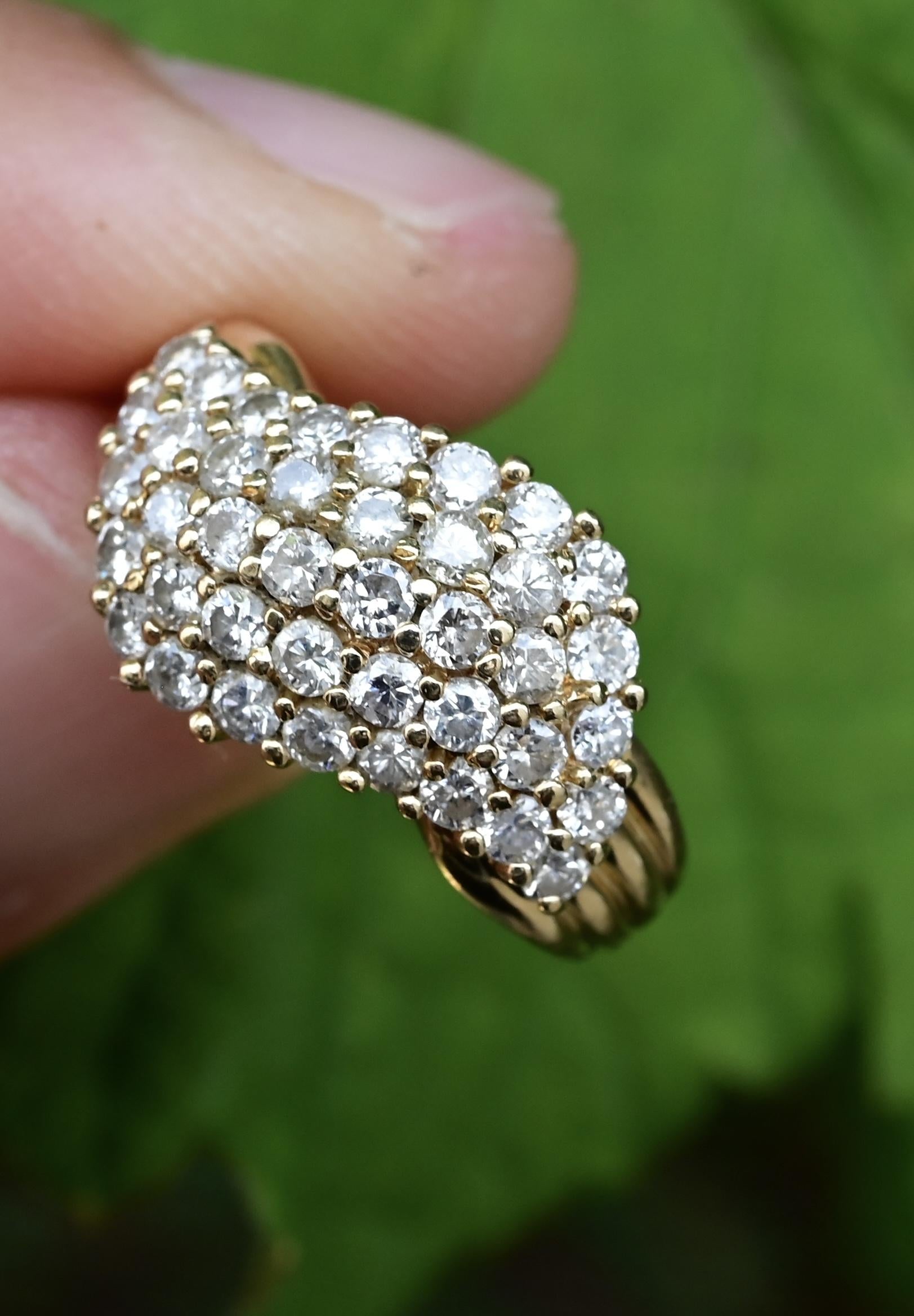 14K Plum Yellow Gold Natural Diamond Cluster Ring 0.80 Carats IGI Certified