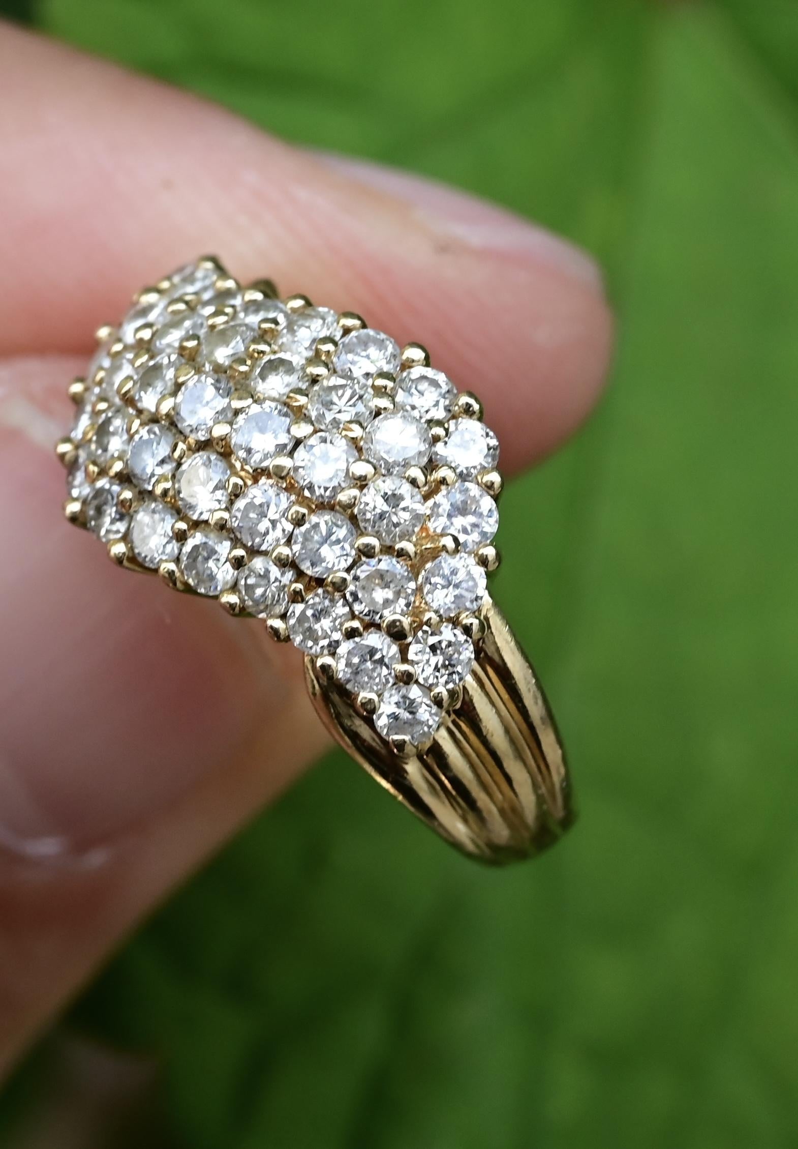 14K Plum Yellow Gold Natural Diamond Cluster Ring 0.80 Carats IGI Certified
