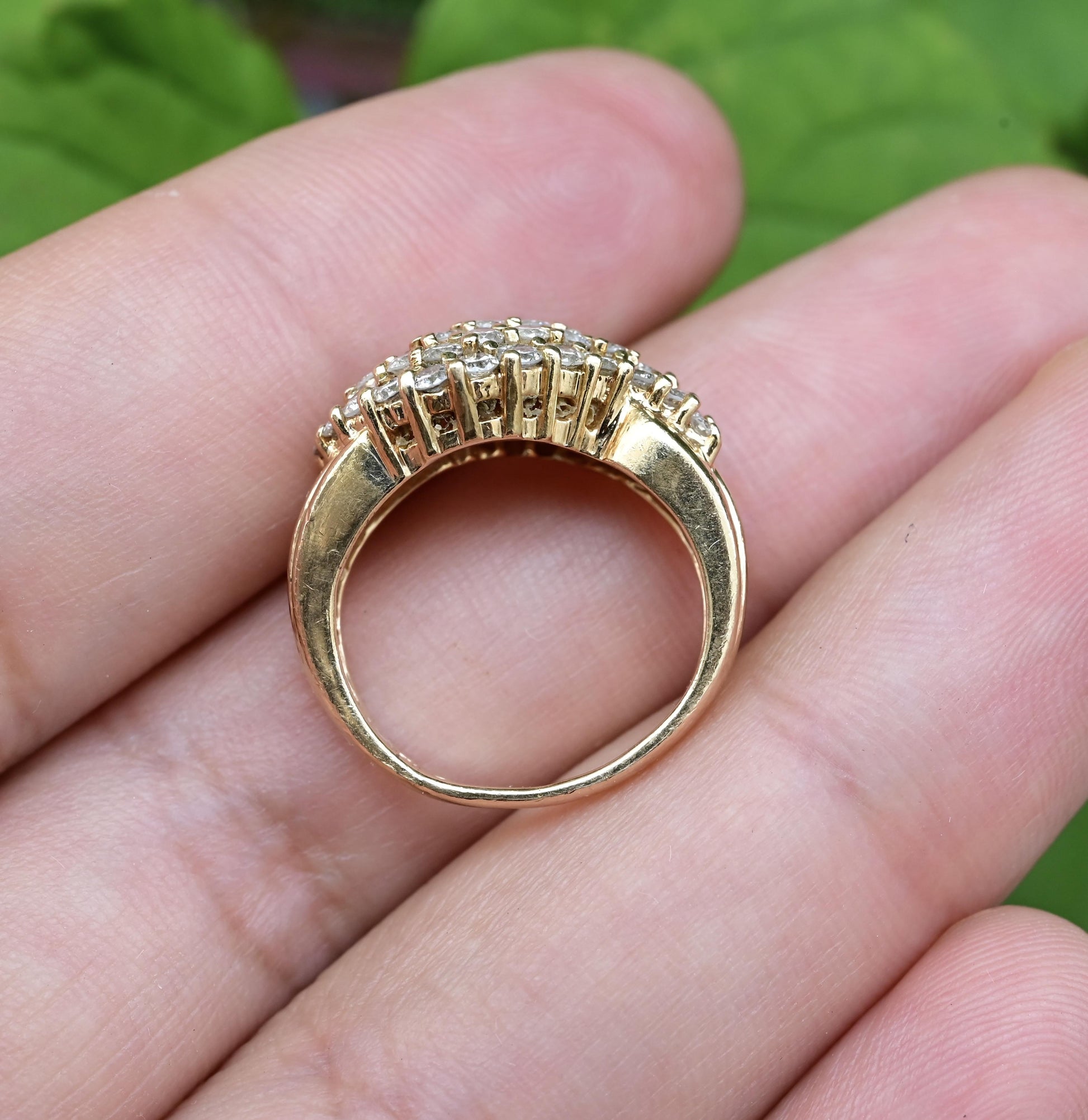 14K Plum Yellow Gold Natural Diamond Cluster Ring 0.80 Carats IGI Certified