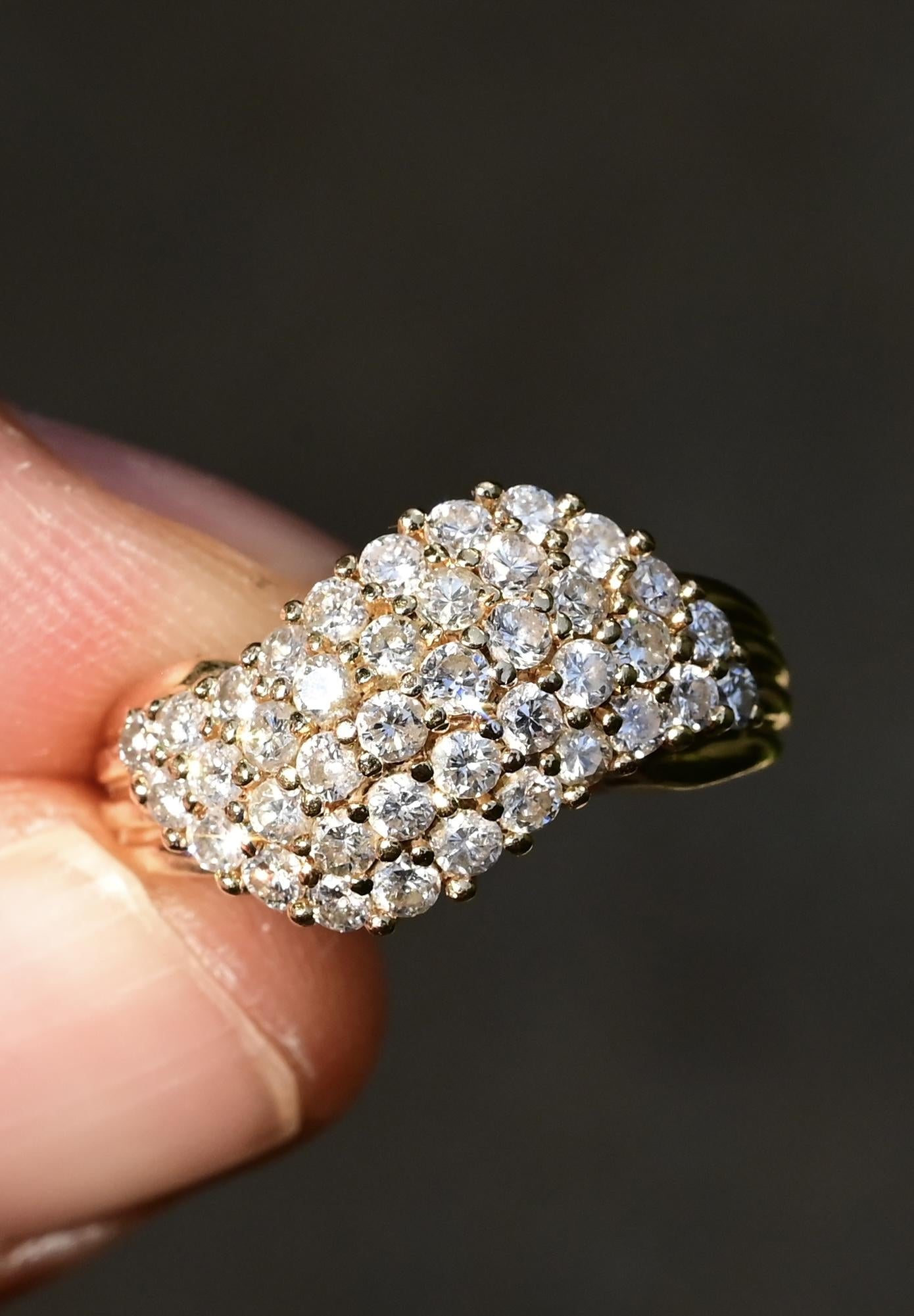 14K Plum Yellow Gold Natural Diamond Cluster Ring 0.80 Carats IGI Certified
