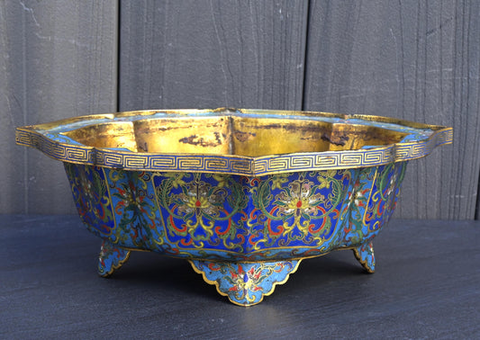 18th Century Chinese Cloisonné Planter / Basin | Qing Dynasty | Gilt Bronze