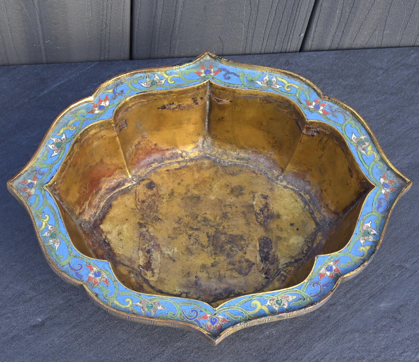 18th Century Chinese Cloisonné Planter / Basin | Qing Dynasty | Gilt Bronze