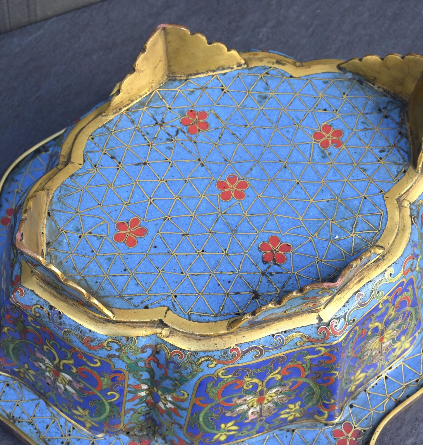 18th Century Chinese Cloisonné Planter / Basin | Qing Dynasty | Gilt Bronze