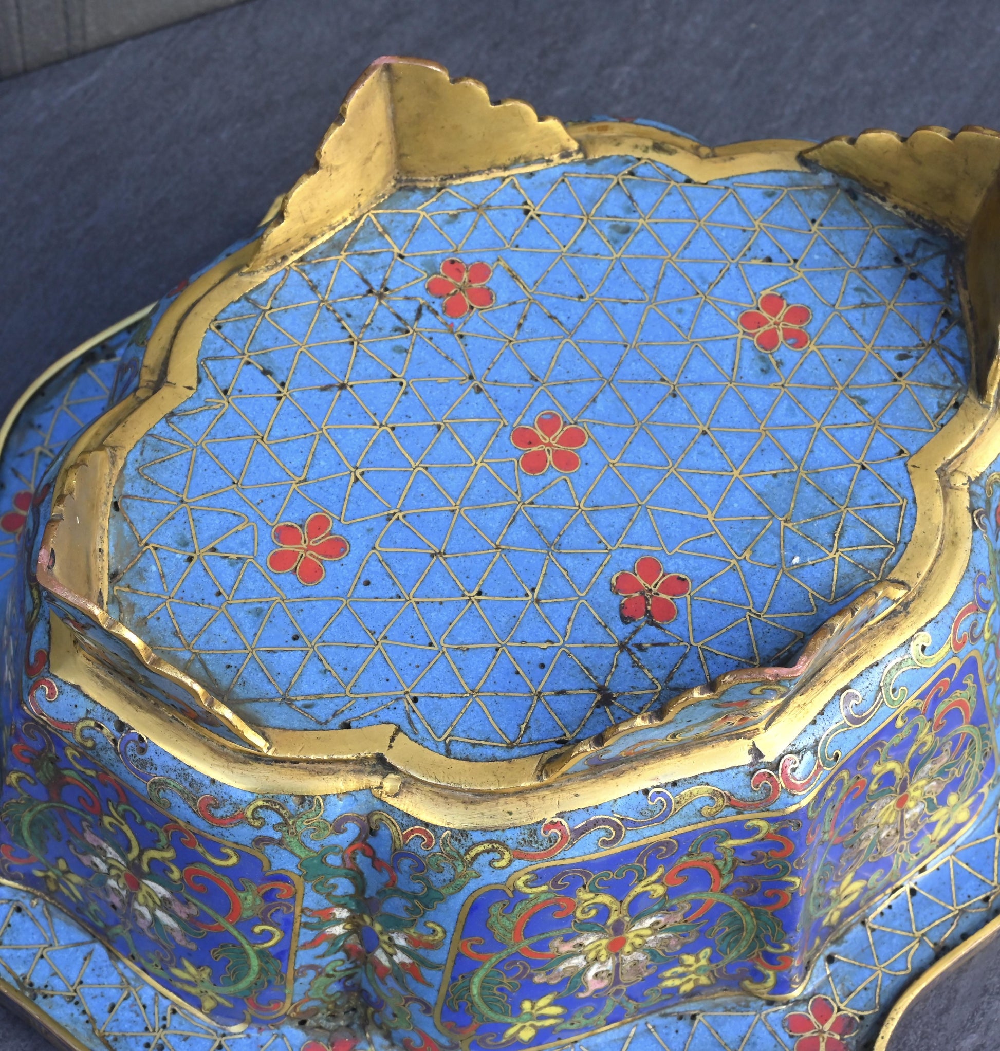 18th Century Chinese Cloisonné Planter / Basin | Qing Dynasty | Gilt Bronze