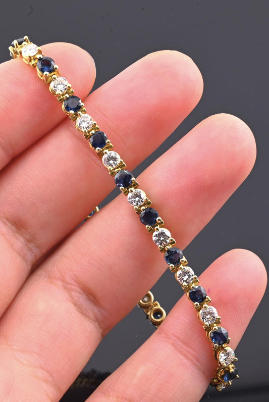 18K Yellow Gold Sapphire & Diamond Tennis Bracelet 6.60 CTW VS-SI Diamonds 7.25”