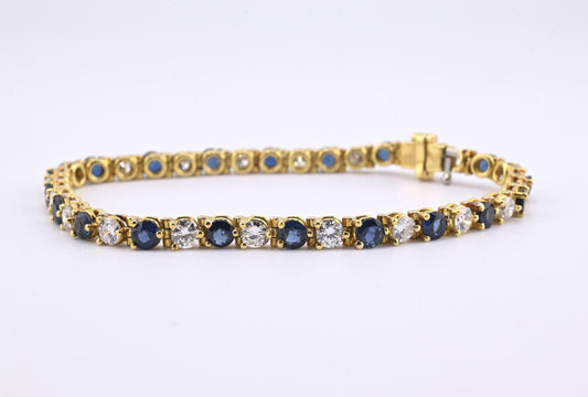 18K Yellow Gold Sapphire & Diamond Tennis Bracelet 6.60 CTW VS-SI Diamonds 7.25”