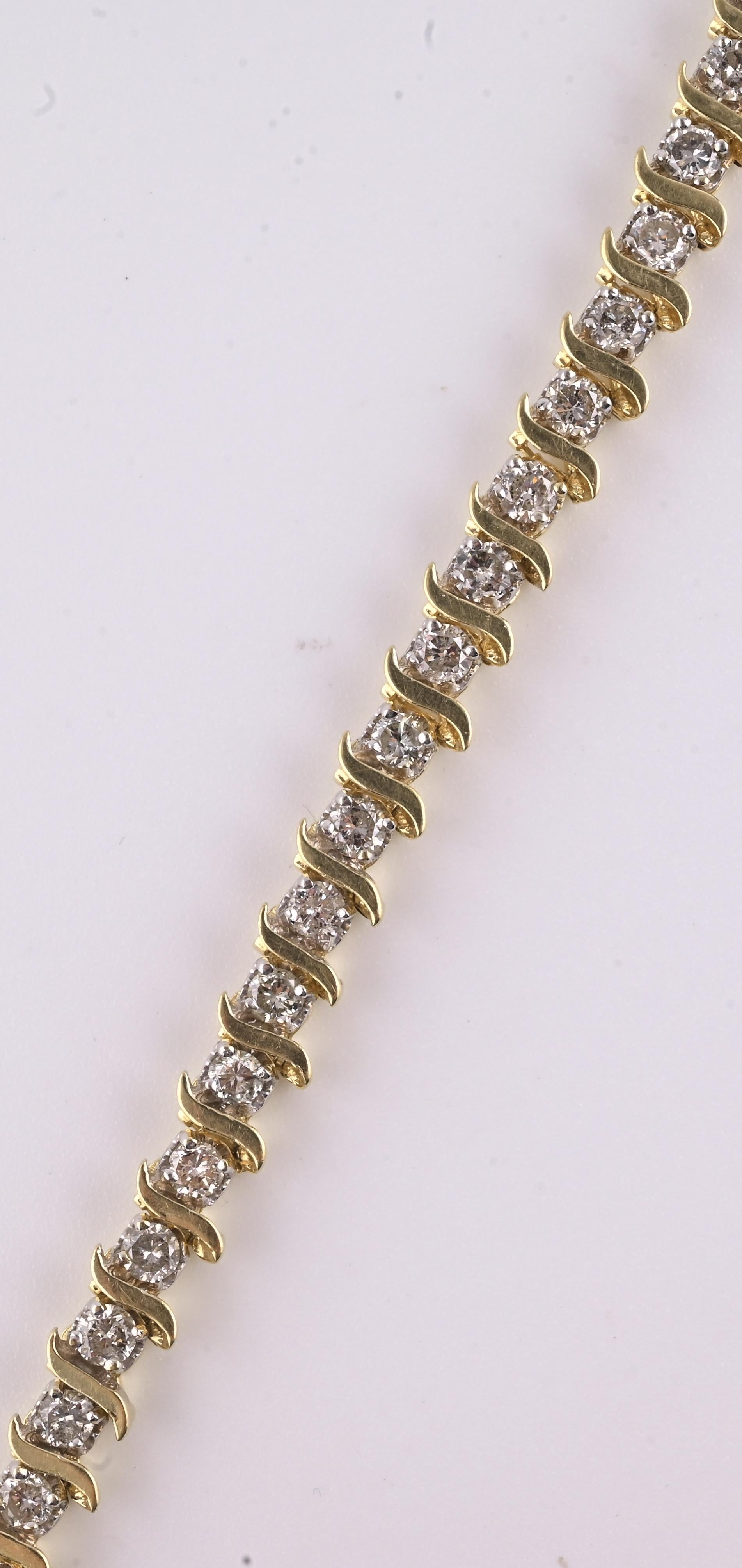 14K Yellow Gold Diamond Tennis Bracelet 2.80 CTW 40 Diamonds 7.5” Estate Jewelry