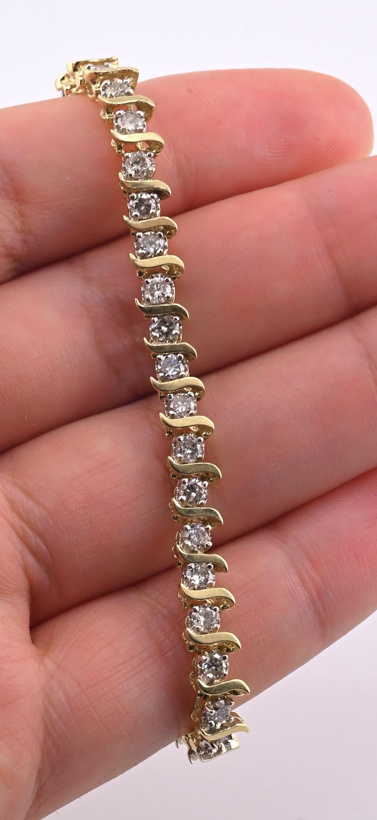 14K Yellow Gold Diamond Tennis Bracelet 2.80 CTW 40 Diamonds 7.5” Estate Jewelry