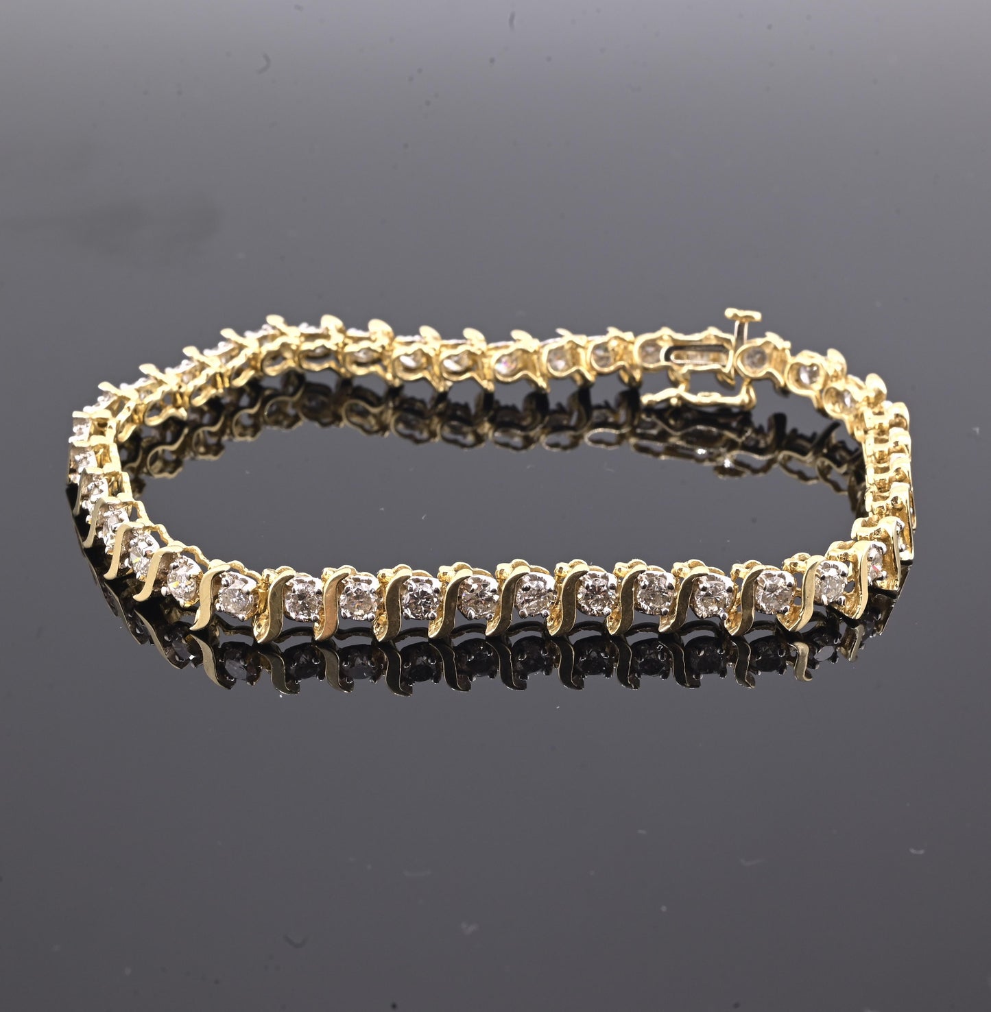 14K Yellow Gold Diamond Tennis Bracelet 2.80 CTW 40 Diamonds 7.5” Estate Jewelry