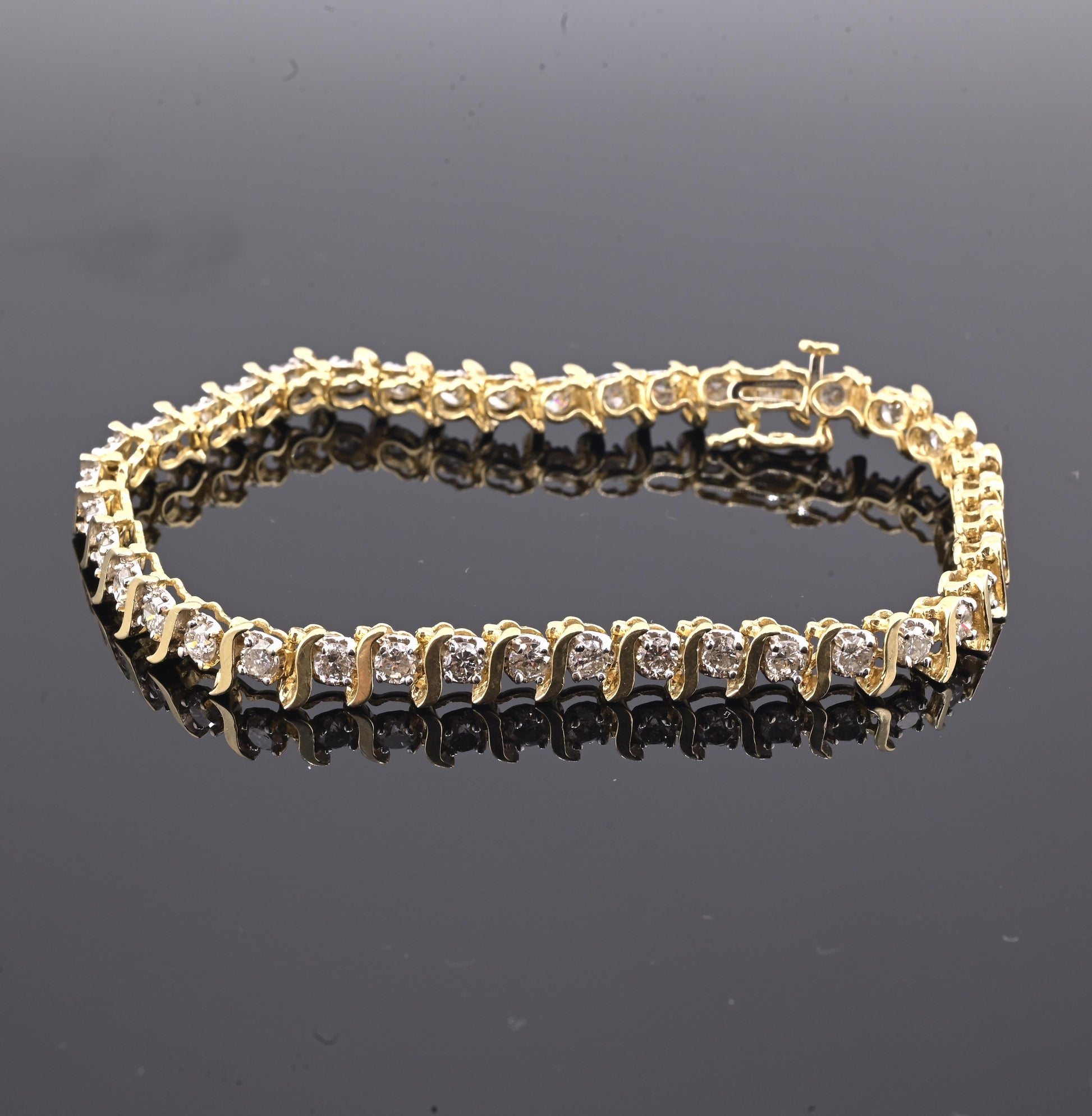 14K Yellow Gold Diamond Tennis Bracelet 2.80 CTW 40 Diamonds 7.5” Estate Jewelry