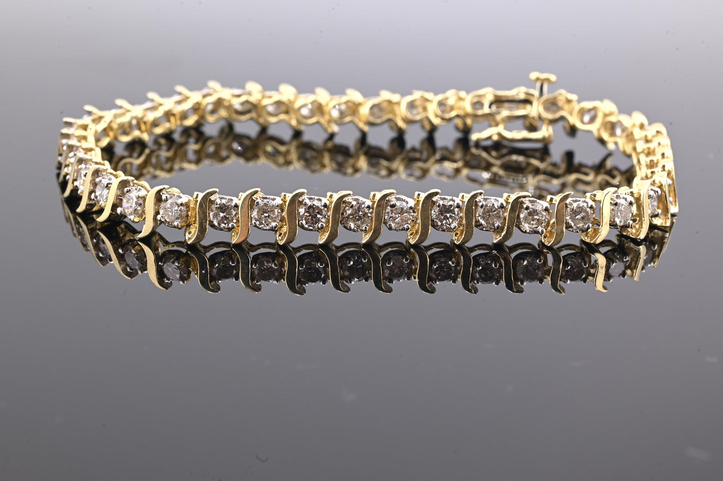 14K Yellow Gold Diamond Tennis Bracelet 2.80 CTW 40 Diamonds 7.5” Estate Jewelry