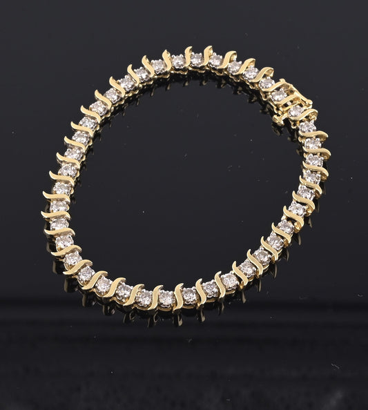 14K Yellow Gold Diamond Tennis Bracelet 2.80 CTW 40 Diamonds 7.5” Estate Jewelry