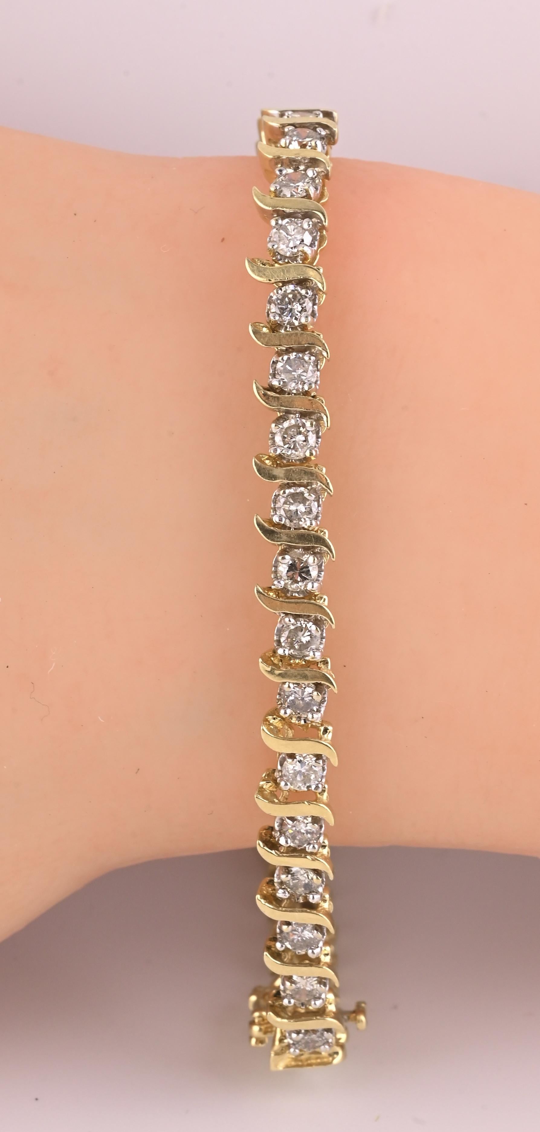 14K Yellow Gold Diamond Tennis Bracelet 2.80 CTW 40 Diamonds 7.5” Estate Jewelry