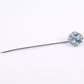 Vintage 10K White Gold Stick Pin Blue Spinel Lab Grown Lapel Tie Pin Estate 2.5”