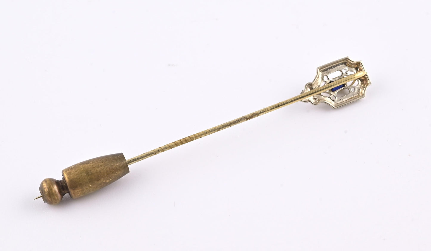Antique 14K Yellow Gold Stick Pin Blue Sapphire Estate Lapel Tie Pin 2.5”