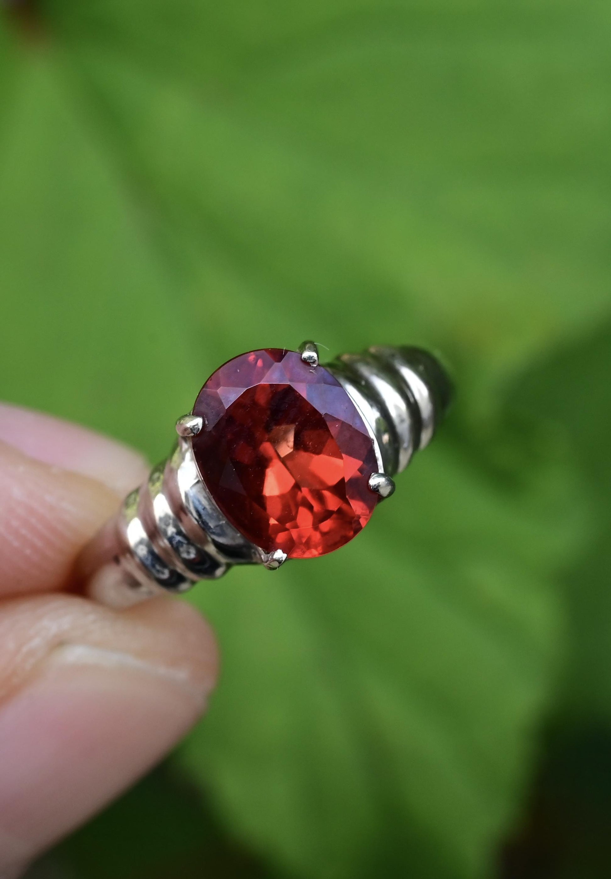 IGI Certified 14K White Gold Ring With Red Labradorite Feldspar Size 7
