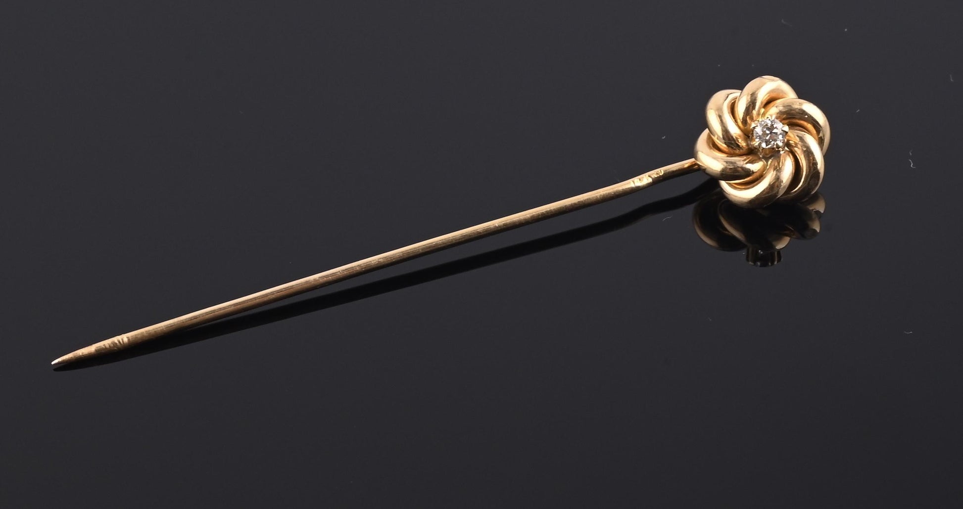 Antique 14K Yellow Gold Diamond Stick Pin Old Euro Old Mine Cut Lapel Tie Pin