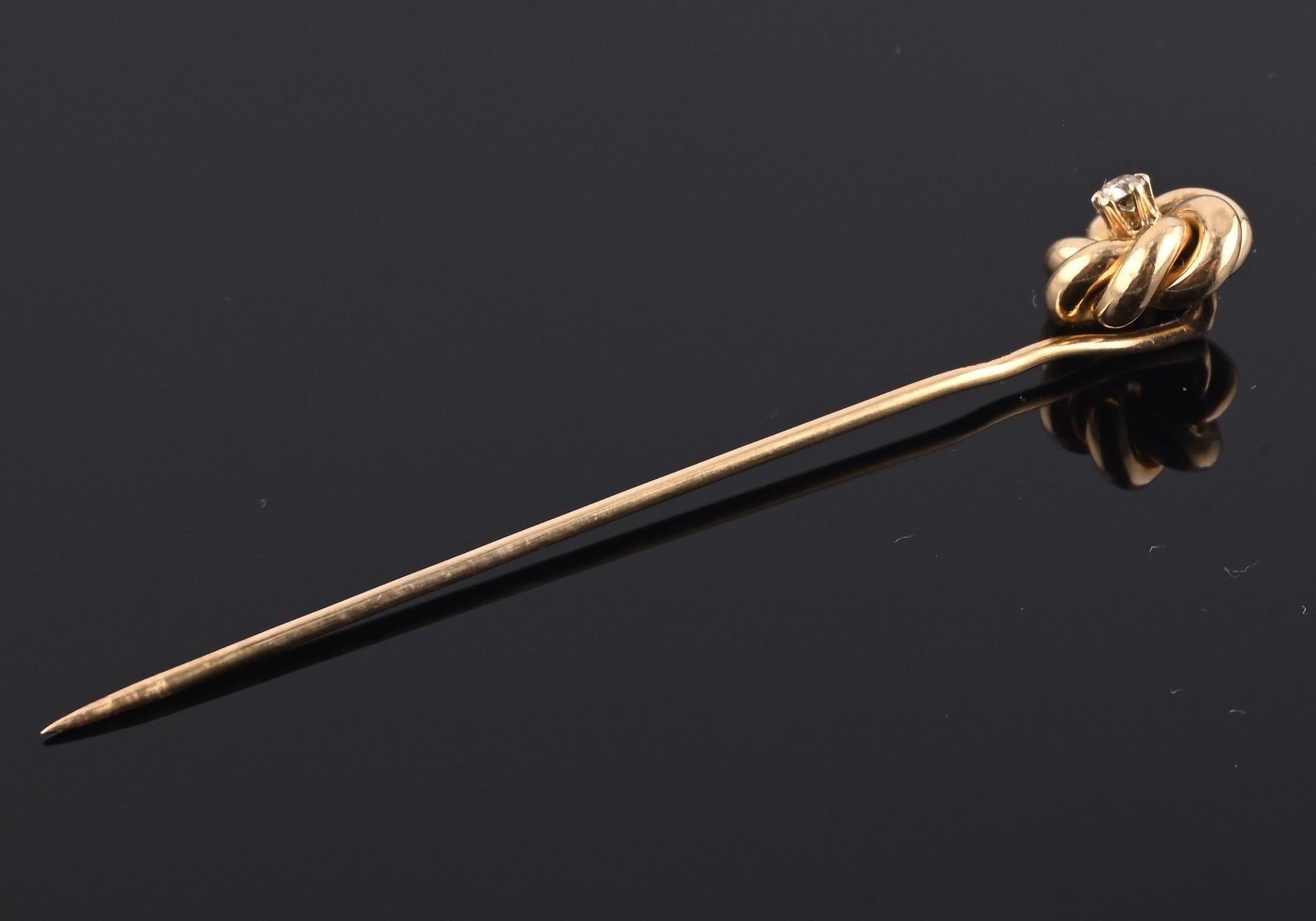 Antique 14K Yellow Gold Diamond Stick Pin Old Euro Old Mine Cut Lapel Tie Pin