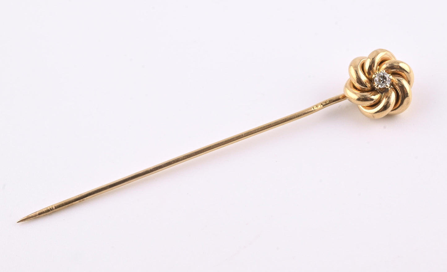 Antique 14K Yellow Gold Diamond Stick Pin Old Euro Old Mine Cut Lapel Tie Pin