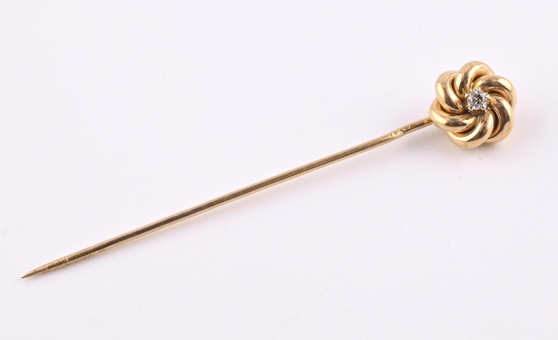 Antique 14K Yellow Gold Diamond Stick Pin Old Euro Old Mine Cut Lapel Tie Pin
