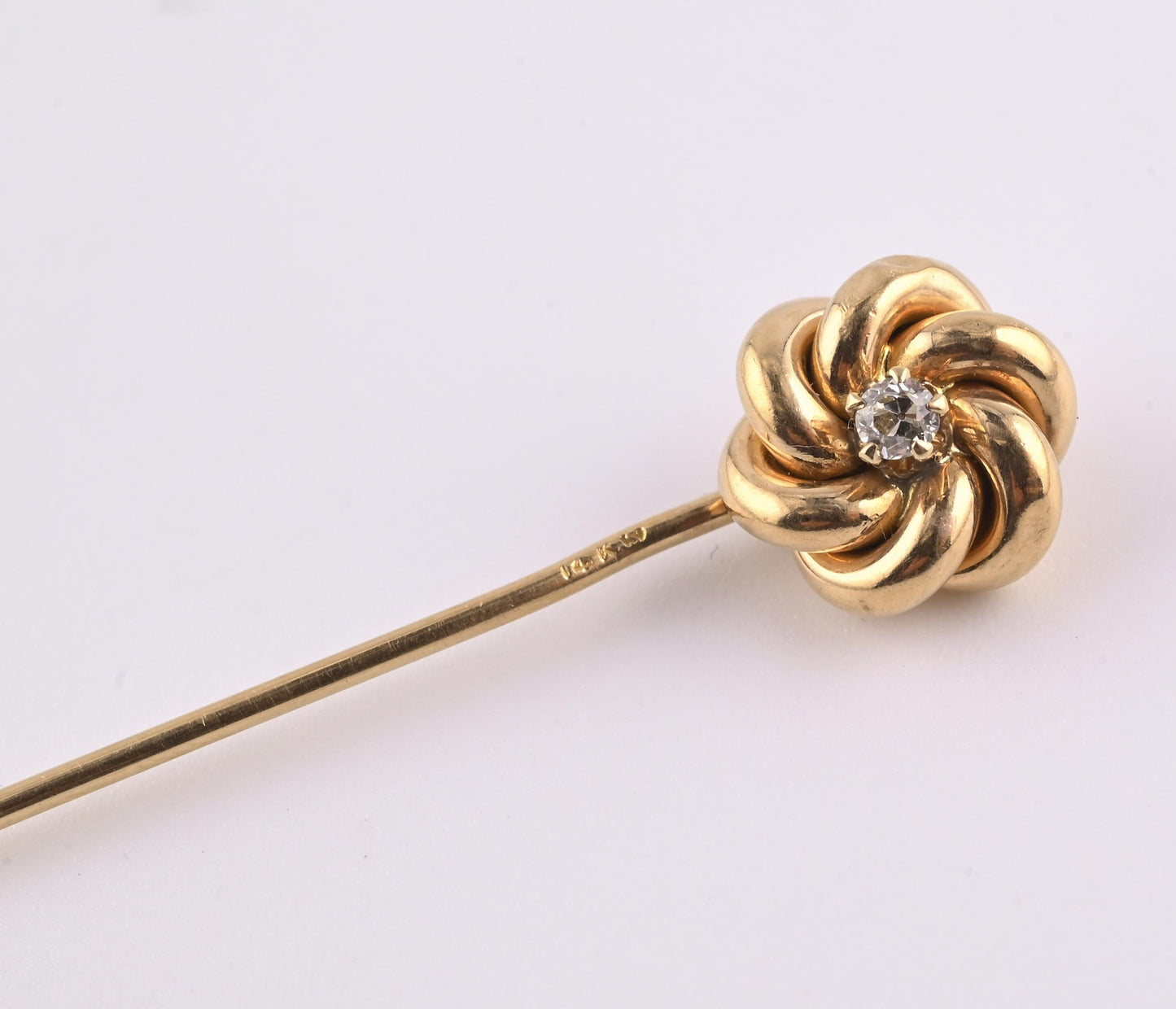 Antique 14K Yellow Gold Diamond Stick Pin Old Euro Old Mine Cut Lapel Tie Pin