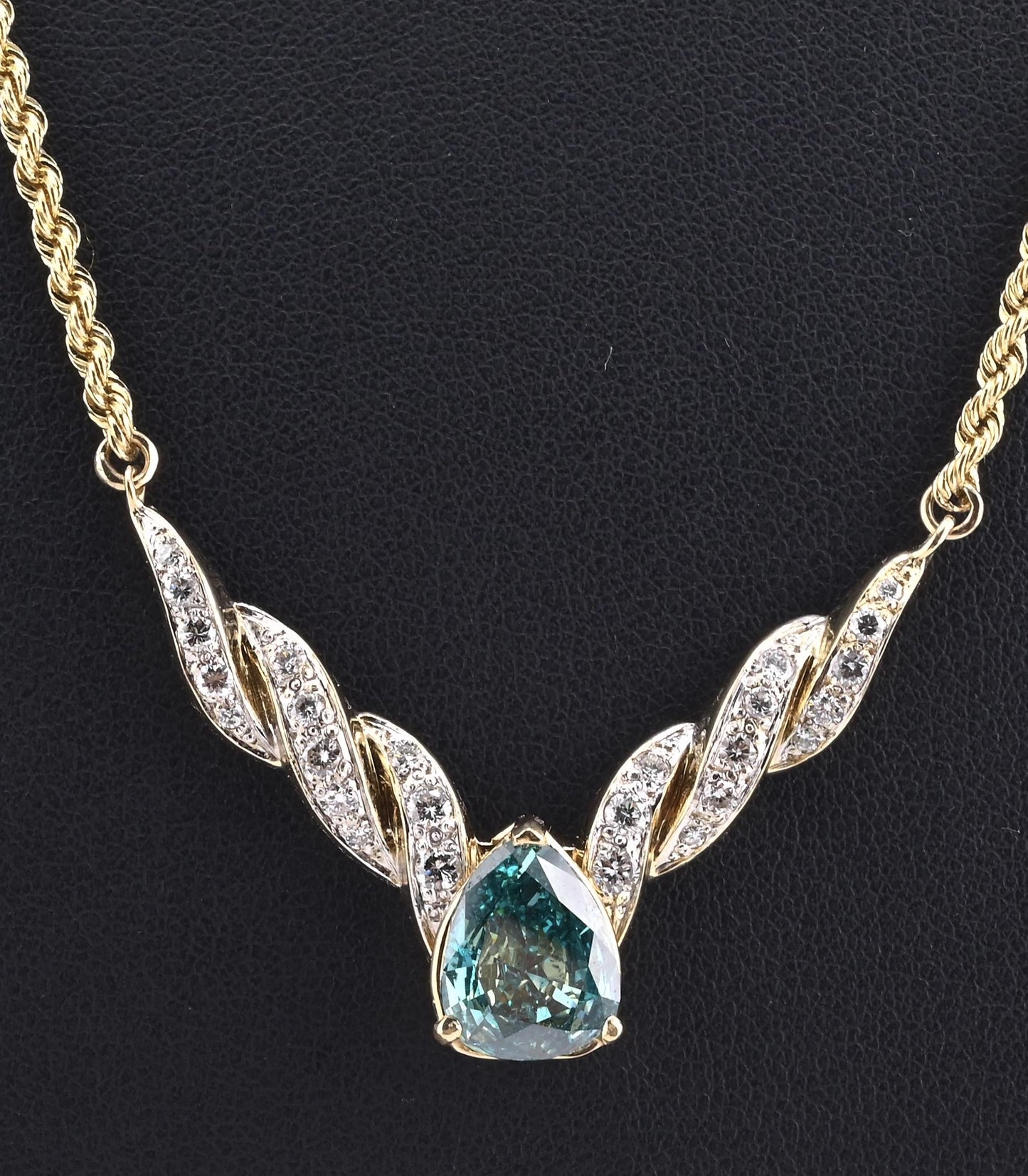 GIA Certified 14K Yellow Gold Fancy Vivid Blue-Green Diamond Necklace 2.51 Carat