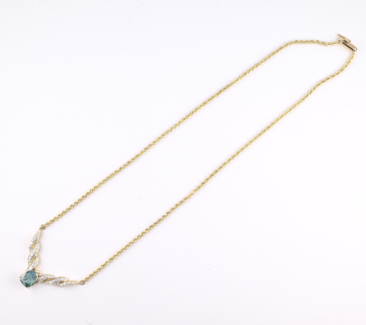 GIA Certified 14K Yellow Gold Fancy Vivid Blue-Green Diamond Necklace 2.51 Carat