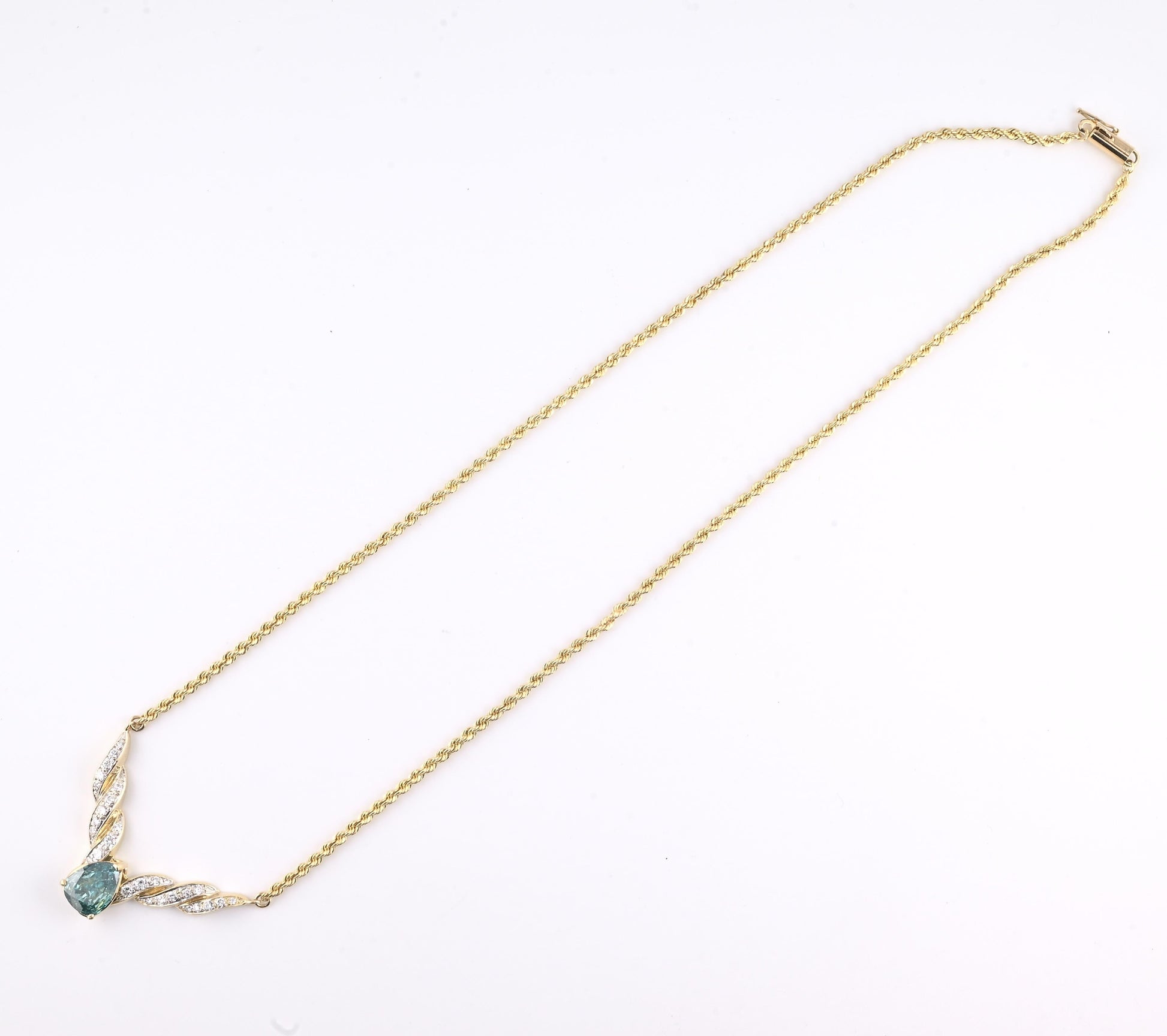 GIA Certified 14K Yellow Gold Fancy Vivid Blue-Green Diamond Necklace 2.51 Carat