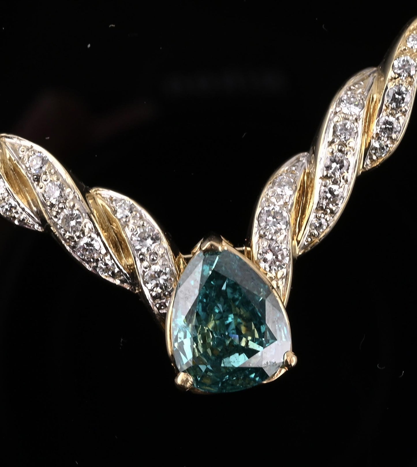 GIA Certified 14K Yellow Gold Fancy Vivid Blue-Green Diamond Necklace 2.51 Carat