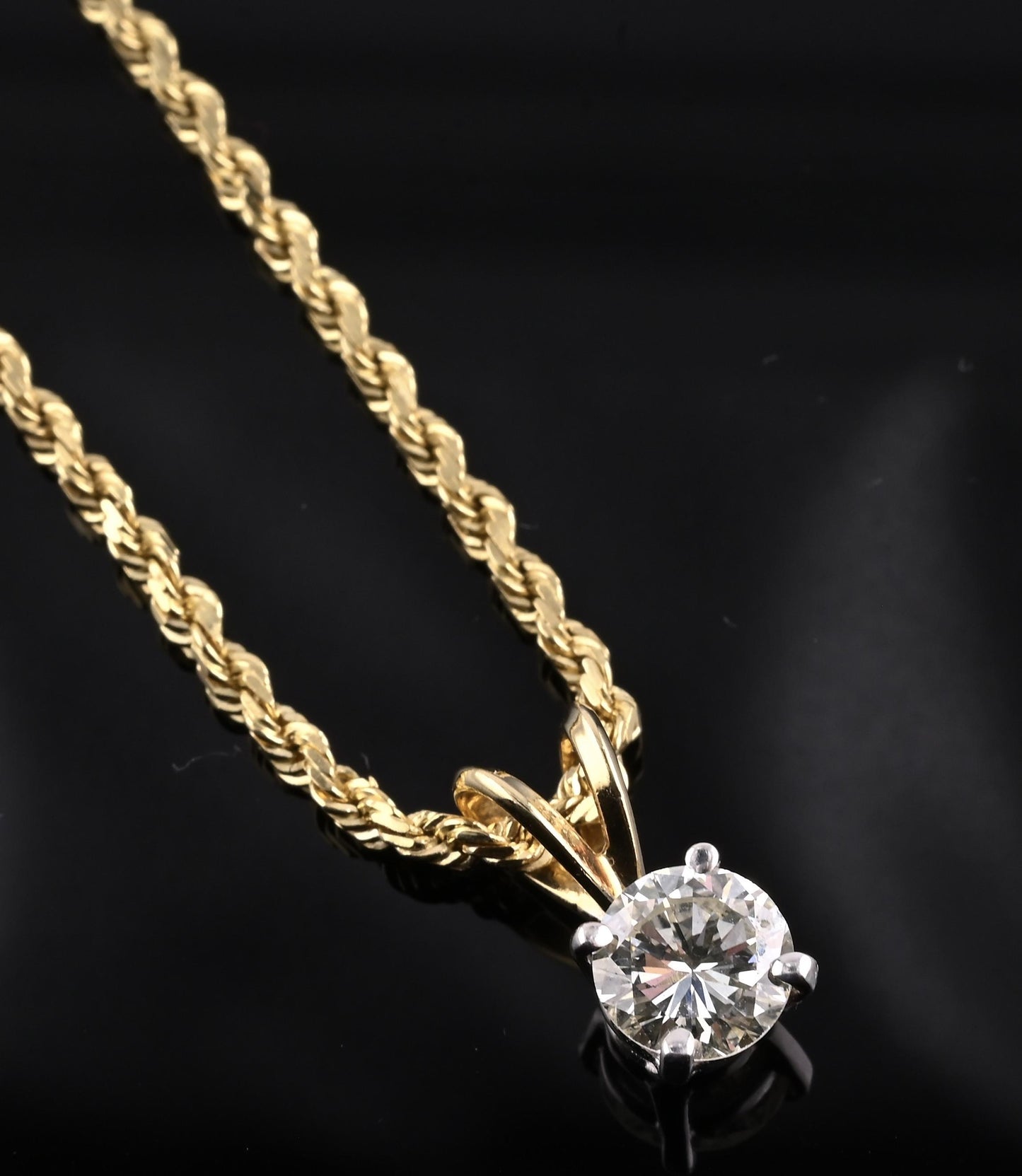 14K Yellow & White Gold Diamond Solitaire Necklace Pendant 0.75 CT VS2–SI1