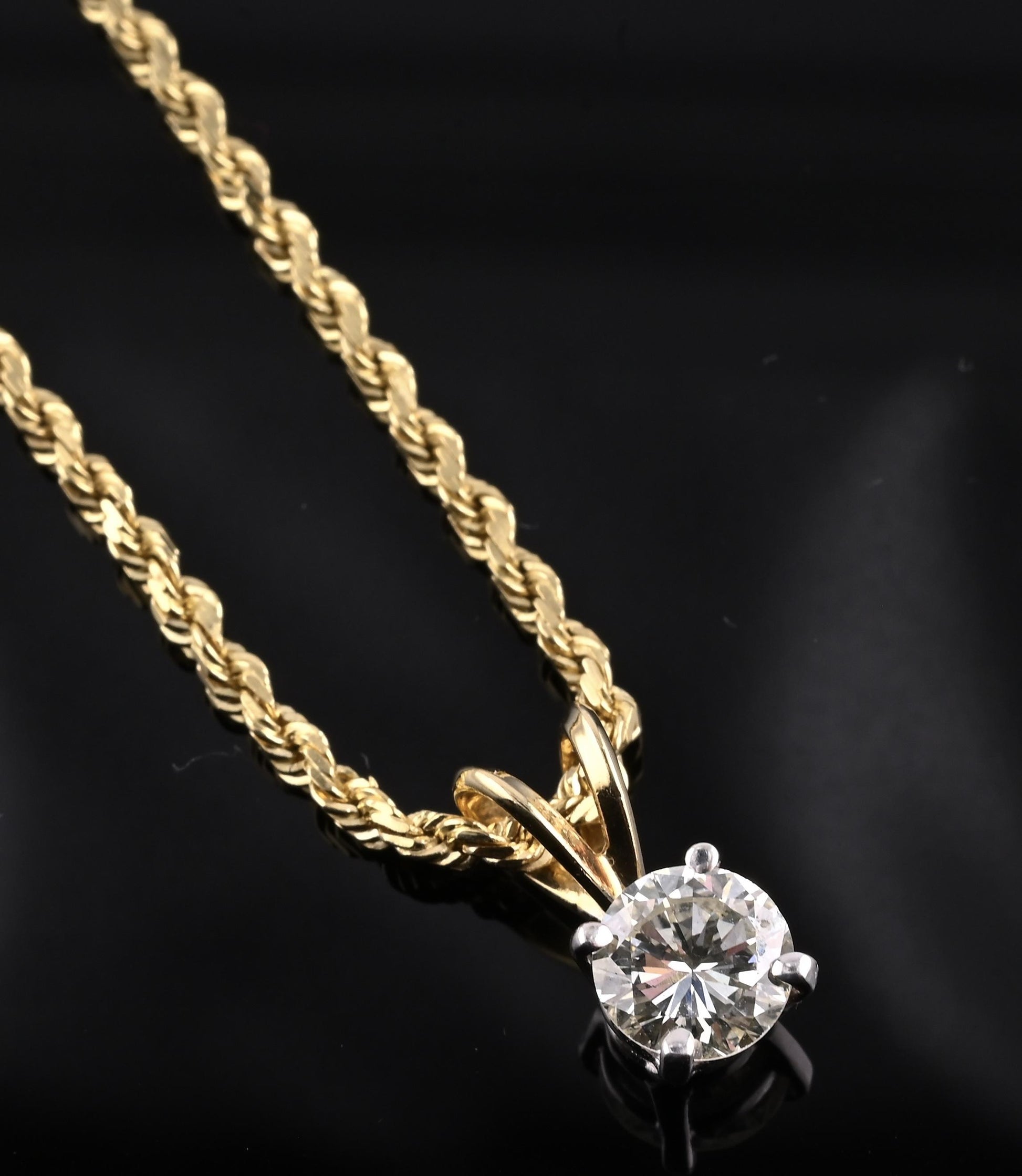 14K Yellow & White Gold Diamond Solitaire Necklace Pendant 0.75 CT VS2–SI1
